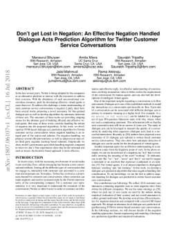 Don't get Lost in Negation: An Effective Negation Handled Dialogue Acts
  Prediction Algorithm for Twitter Customer Service Conversations