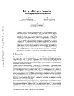 Interpretable Latent Spaces for Learning from Demonstration