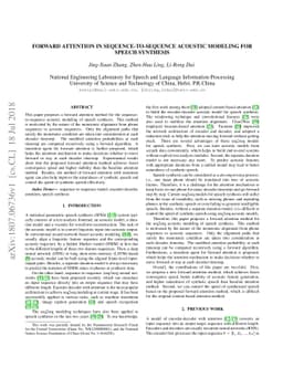 Forward Attention in Sequence-to-sequence Acoustic Modelling for Speech
  Synthesis