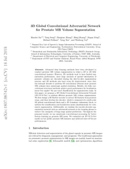 3D Global Convolutional Adversarial Network\\ for Prostate MR Volume
  Segmentation