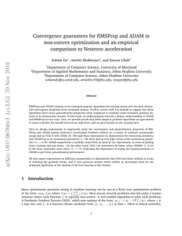 Convergence guarantees for RMSProp and ADAM in non-convex optimization
  and an empirical comparison to Nesterov acceleration