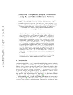 Computed Tomography Image Enhancement using 3D Convolutional Neural
  Network