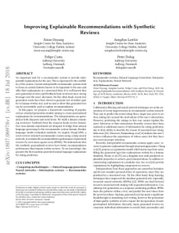 Improving Explainable Recommendations with Synthetic Reviews