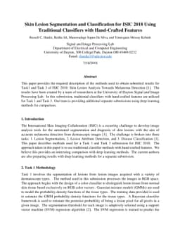 Skin Lesion Segmentation and Classification for ISIC 2018 Using
  Traditional Classifiers with Hand-Crafted Features