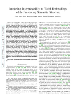 Imparting Interpretability to Word Embeddings while Preserving Semantic
  Structure
