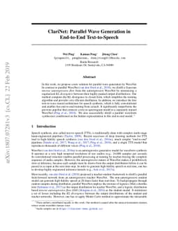 ClariNet: Parallel Wave Generation in End-to-End Text-to-Speech