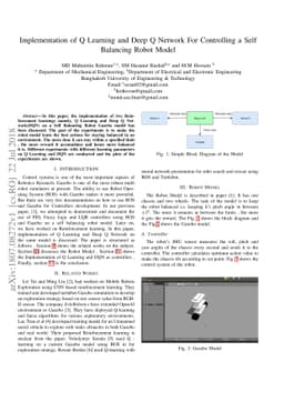 Implementation of Q Learning and Deep Q Network For Controlling a Self
  Balancing Robot Model