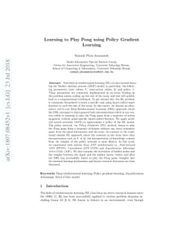 Learning to Play Pong using Policy Gradient Learning