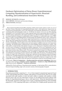 Hardware Optimizations of Dense Binary Hyperdimensional Computing:
  Rematerialization of Hypervectors, Binarized Bundling, and Combinational
  Associative Memory