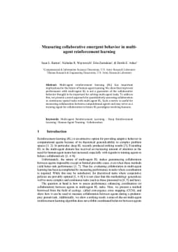 Measuring collaborative emergent behavior in multi-agent reinforcement
  learning