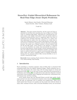 StereoNet: Guided Hierarchical Refinement for Real-Time Edge-Aware Depth
  Prediction