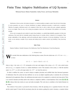 Finite Time Adaptive Stabilization of LQ Systems