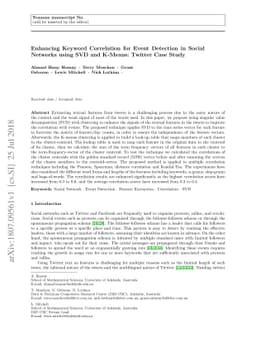 Enhancing keyword correlation for event detection in social networks
  using SVD and k-means: Twitter case study