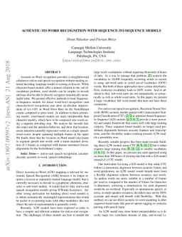 Acoustic-to-Word Recognition with Sequence-to-Sequence Models