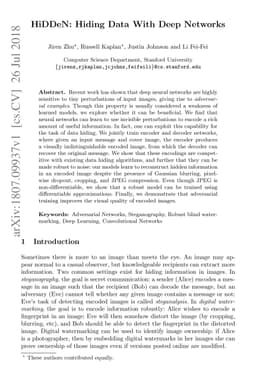 HiDDeN: Hiding Data With Deep Networks