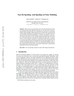 Face De-Spoofing: Anti-Spoofing via Noise Modeling