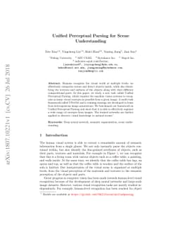 Unified Perceptual Parsing for Scene Understanding