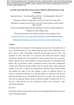 Ensemble-based Multi-Filter Feature Selection Method for DDoS Detection
  in Cloud Computing