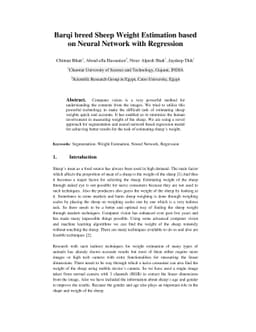 Barqi Breed Sheep Weight Estimation based on Neural Network with
  Regression