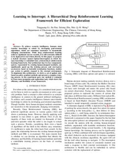 Learning to Interrupt: A Hierarchical Deep Reinforcement Learning
  Framework for Efficient Exploration