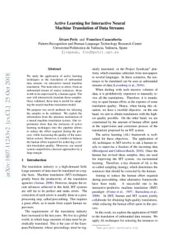 Active Learning for Interactive Neural Machine Translation of Data
  Streams