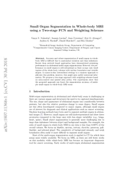 Small Organ Segmentation in Whole-body MRI using a Two-stage FCN and
  Weighting Schemes