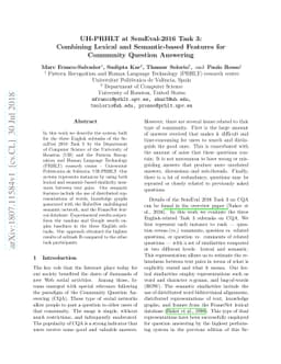 UH-PRHLT at SemEval-2016 Task 3: Combining Lexical and Semantic-based
  Features for Community Question Answering