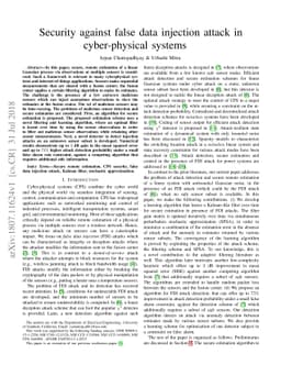 Security against false data injection attack in cyber-physical systems