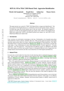RiTUAL-UH at TRAC 2018 Shared Task: Aggression Identification