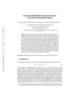 Learning Stabilizable Dynamical Systems via Control Contraction Metrics
