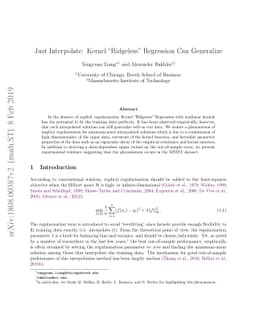 Just Interpolate: Kernel "Ridgeless" Regression Can Generalize