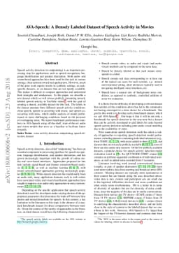 AVA-Speech: A Densely Labeled Dataset of Speech Activity in Movies