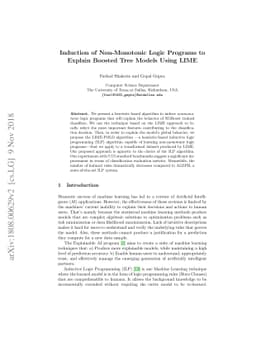 Induction of Non-Monotonic Logic Programs to Explain Boosted Tree Models
  Using LIME