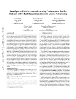 RecoGym: A Reinforcement Learning Environment for the problem of Product
  Recommendation in Online Advertising