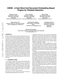 SWDE : A Sub-Word And Document Embedding Based Engine for Clickbait
  Detection