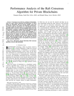 Performance Analysis of the Raft Consensus Algorithm for Private
  Blockchains