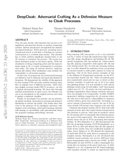 DeepCloak: Adversarial Crafting As a Defensive Measure to Cloak
  Processes