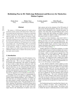 Rethinking Pose in 3D: Multi-stage Refinement and Recovery for
  Markerless Motion Capture