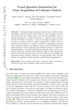 Visual Question Generation for Class Acquisition of Unknown Objects