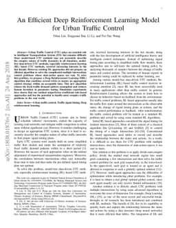 An Efficient Deep Reinforcement Learning Model for Urban Traffic Control