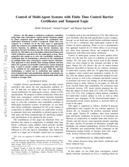 Control of Multi-Agent Systems with Finite Time Control Barrier
  Certificates and Temporal Logic