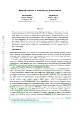 Design Challenges in Named Entity Transliteration