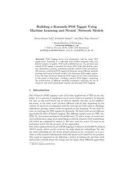 Building a Kannada POS Tagger Using Machine Learning and Neural Network
  Models