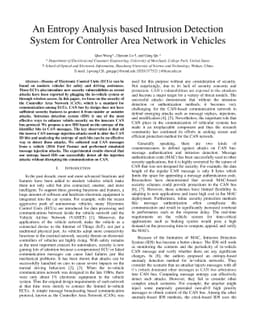 An Entropy Analysis based Intrusion Detection System for Controller Area
  Network in Vehicles