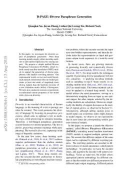 D-PAGE: Diverse Paraphrase Generation