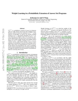 Weight Learning in a Probabilistic Extension of Answer Set Programs