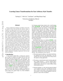 Learning Linear Transformations for Fast Arbitrary Style Transfer