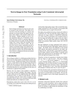 Text-to-Image-to-Text Translation using Cycle Consistent Adversarial
  Networks