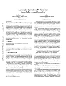 Automatic Derivation Of Formulas Using Reforcement Learning