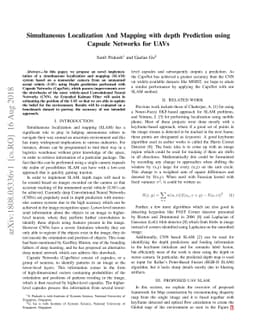 Simultaneous Localization And Mapping with depth Prediction using
  Capsule Networks for UAVs